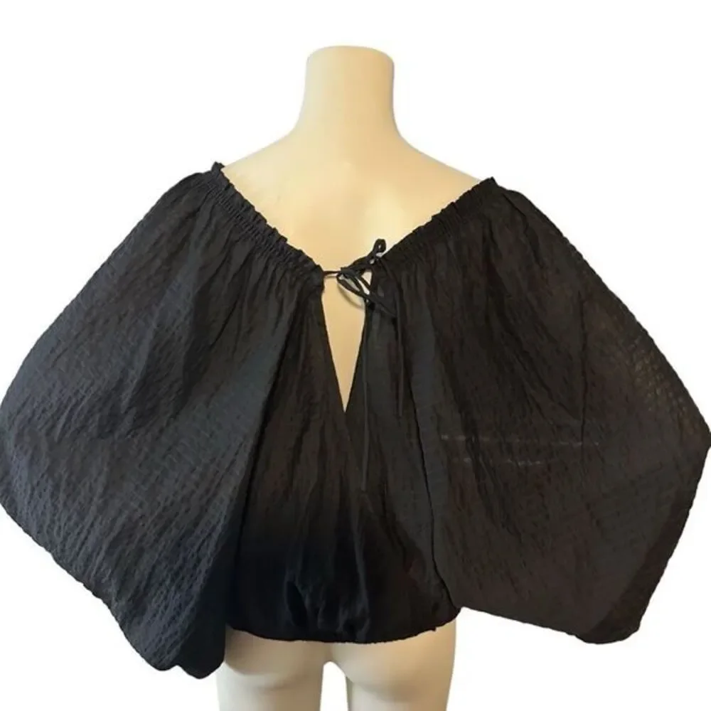 Free People Alicia Top in Black‎ Size Small Oversized Balloon Sleeve